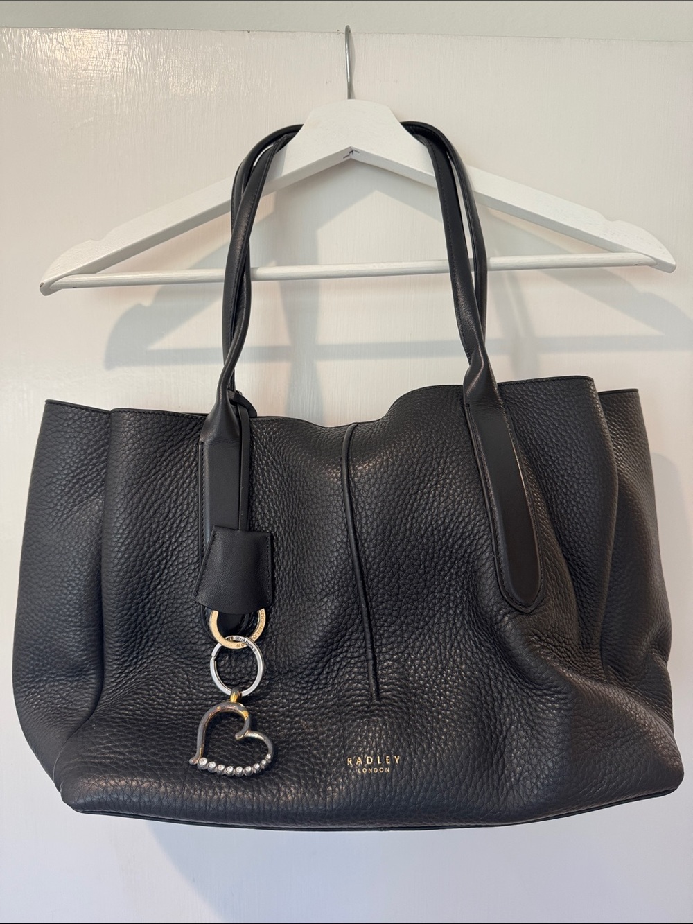 RADLEY LONDON Black Pebbled Leather Tote with Heart Charm